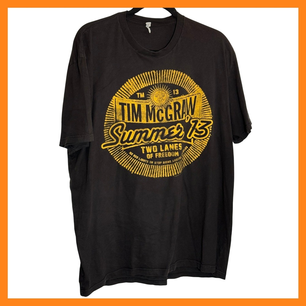 Tim McGraw Summer 13 Two Lanes of Freedom Tour Graphic T-Shirt Black Mens XL